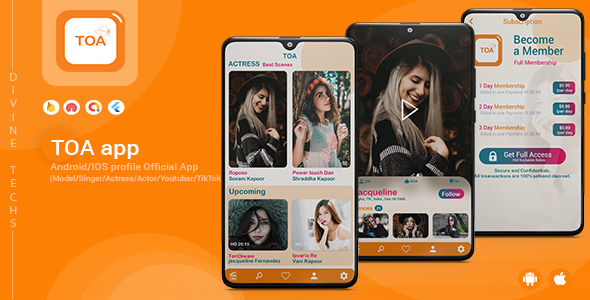 TOA - Flutter Official app ( Model / Singer / Actress / Actor / Youtuber / TikTok ) Flutter  Mobile Full Applications