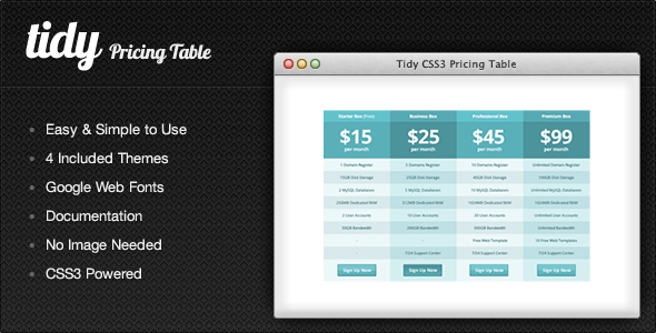 Tidy CSS3 Pricing Table - Simple, Clean, Flexible icon