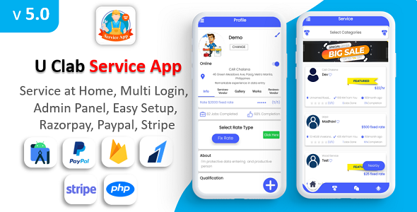 U Clab Service App | Service At Home | Multi Payment Gateways Integrated | Multi Login icon