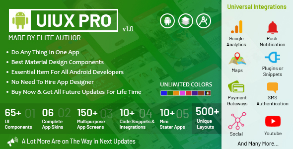 UIUX PRO - Android Material Design UI Components, App Screens, Code Snippets, App Skins & Mini Apps icon