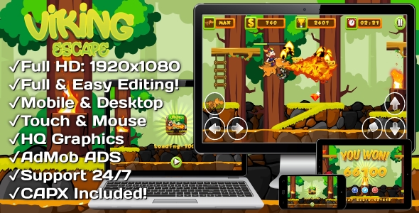Viking Escape - HTML5 Game, Mobile Version+AdMob!!! (Construct 3 | Construct 2 | Capx) icon