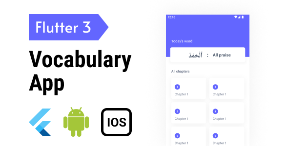 Vocabulary app frontend code with quiz feature - flutter android and ios icon