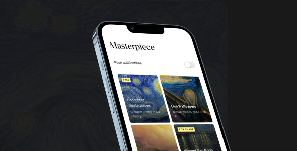 Wallpapers app with descriptions, collections and push notifications icon
