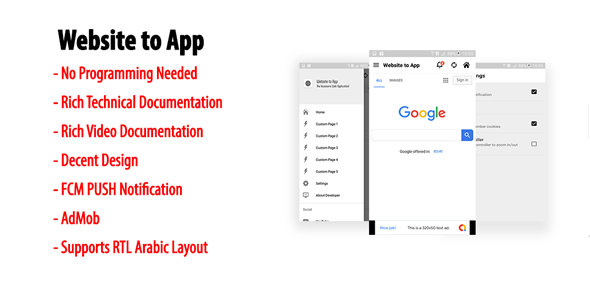 Website to App | Native Universal Android Webview App with Navigation drawer & Custom Pages icon