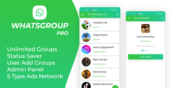 WhatsGroup Pro with admin Panel and Admob and Facebook Ads icon