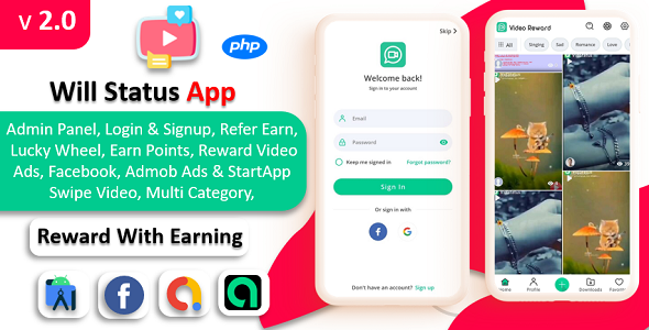 Will Video Status App | Status App with Reward | Facebook & Admob & StartApp Ads | With Admin Panel icon