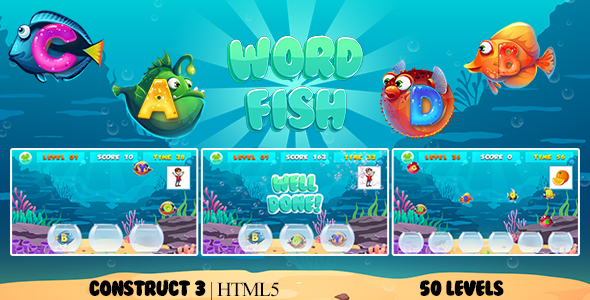Word Fish Kids Educational Game (Construct 3 | C3P | HTML5) Words Learning Game icon