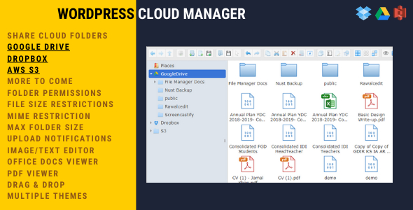 WordPress Cloud Manager | Dropbox - Google Drive - S3 Folder Sharing icon