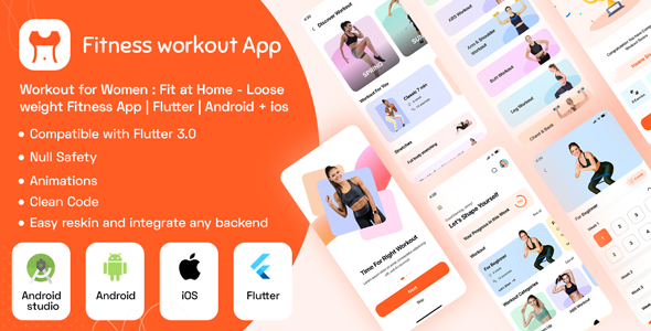 Workout for Women : Fit at Home - Loose weight Fitness App | Flutter | Android + Ios template icon