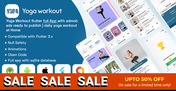 Yoga Workout flutter full App with admob ads ready to publish | daily yoga workout at Home icon
