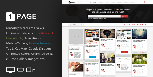 1Page - Masonry WordPress News / interesting links icon