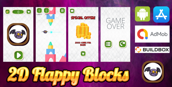 2D Flappy Blocks - Xcode Game - Admob Ads - In app purchases (Buildbox Project) icon