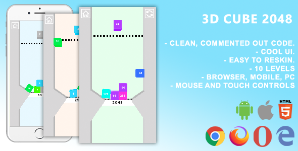 3D Cube 2048. Mobile, Html5 Game .c3p (Construct 3) icon