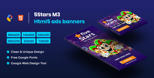 5 Stars HTML5 Animate Banner Ads - GWD M3 icon