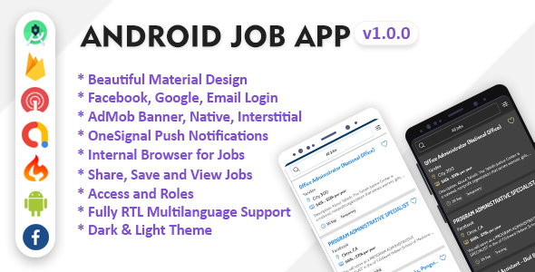 Android Job App with Facebook and Google login icon