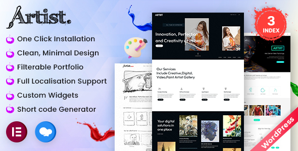 Artist Wordpress Theme - Painter Exhibition Sketch Handcraft Writer Art Pencil Design ShowCase icon