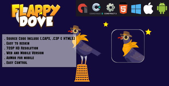 Crazy Flappy Dove - HTML5 Game - Web & Mobile + AdMob (CAPX, C3p and HTML5) icon