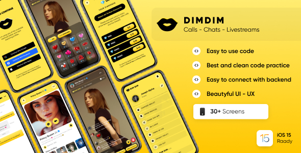 Dimdim : Dating, Chat, Video Call and Live Stream app Template iOS (With Host System) : UI Kit icon