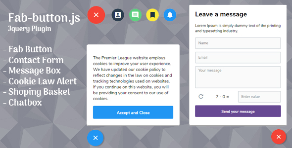 Fab Buttons, Message Box, Cookie Law Alert and Contact Form (4 in 1) icon