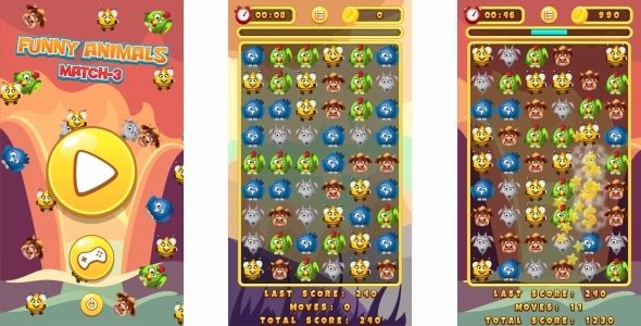Funny Animals Match-3 - HTML5 Game + Mobile Version! (Construct 3 | Construct 2 | Capx) icon