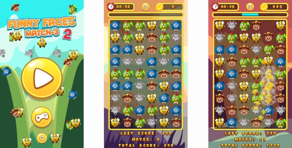 Funny Faces Match3 2 - HTML5 Game + Mobile (Construct 3 | Construct 2 | Capx) icon