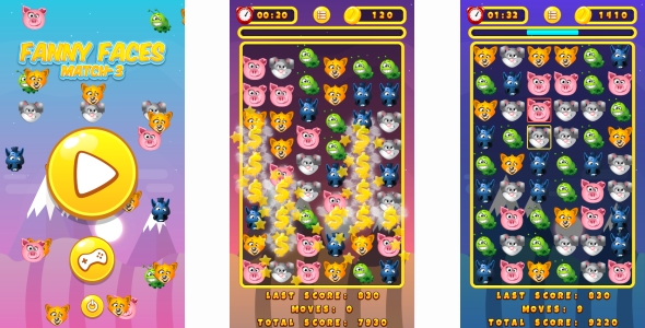 Funny Faces Match3 - HTML5 Game + Android + AdMob (Construct 3 | Construct 2 | Capx) icon