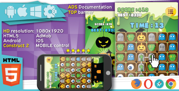 Halloween Match3 game - Construct2 (.capx) + cocoon ADS icon