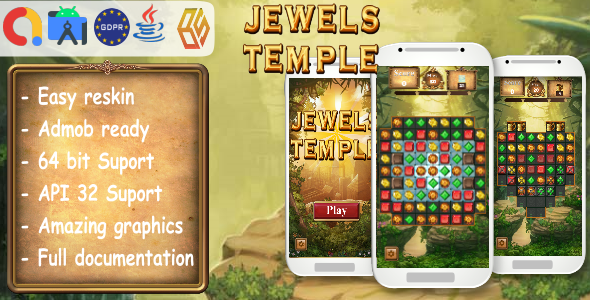 Jewels Temple Quest Clone - Android Studio Match 3 Game with AdMob Ads + Ready to Publish icon