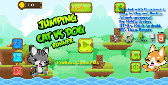 Jumping Cat & Dog Runner -- HTML5 Game, Mobile Vesion+AdMob!!! (Construct-2 CAPX) icon