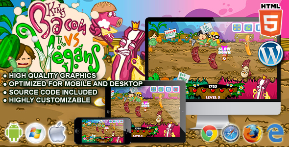King Bacon vs Vegans - HTML5 Arcade Game icon