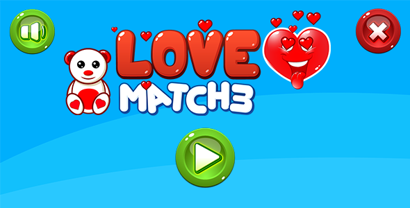 LOVE Match3 - HTML5 game. Construct 2 (.capx) + Mobile icon