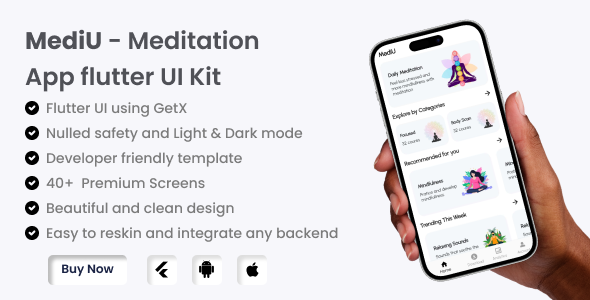 MediU - Meditation App flutter UI Kit Flutter  Mobile Templates