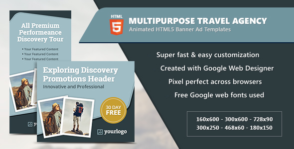 Multipurpose Travel Agency Banners - HTML5 Animated GWD icon