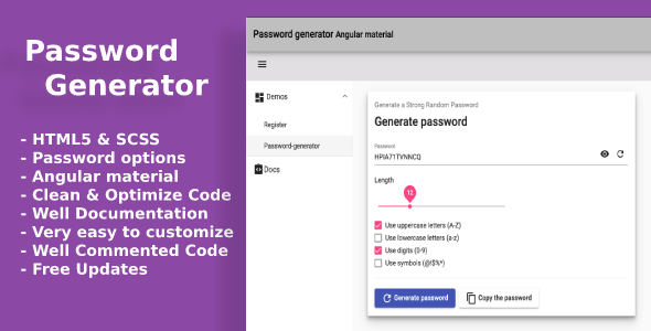 Password generator Angular material icon