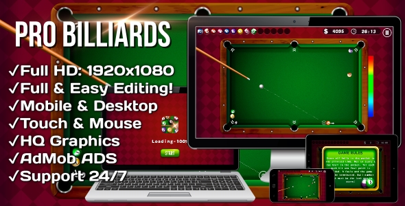 Pro Billiards - HTML5 Game + Mobile Version! (Construct 3 | .c3p) icon