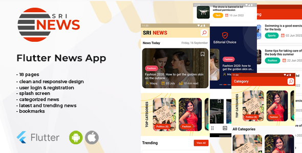 Sri News - Flutter News App Template Flutter  Mobile 