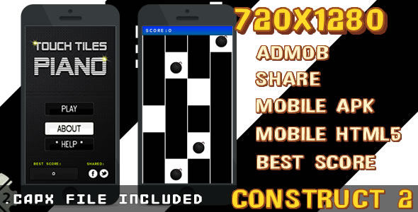 Touch Tiles Piano +Admob + Share + APK + html5 + (.CAPX) icon