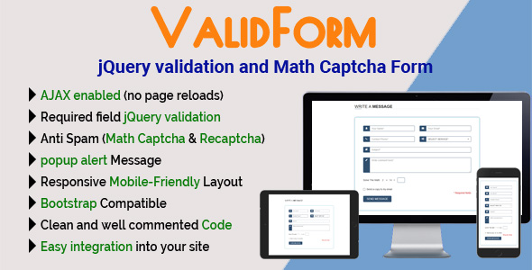 ValidForm - jQuery validation and Math Captcha Form icon