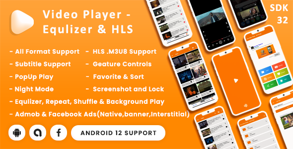 Video Player with Equalizer & Subtitle & HLS Play(Android 12 Supported & SDK 32) icon