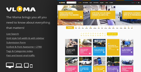 Vloma Grid - A Responsive WordPress Video Blog Theme icon