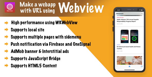 Webview - Convert URL/HTML to iOS app + push notification + inApp & much more icon