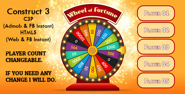 Wheel of Fortune Game v2 (Construct 3 | C3P | HTML5) Admob Ready icon