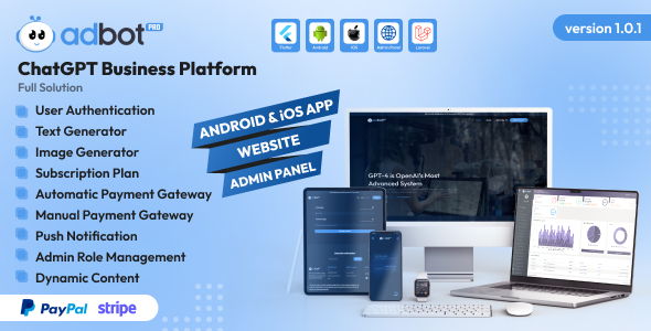 AdBotPro - ChatGPT Business Platform Website | Android-iOS App | Admin Panel image