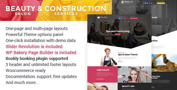 Beauty Salon & Construction Services WordPress Theme icon