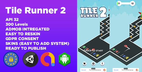 Tile Runner 2 (300 Levels + Unity Game Template + Admob Ads + GDPR Consent) icon