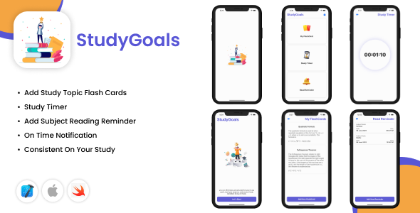 StudyGoals - iOS App - Reading Reminder - Study Timer - Study Flash Cards icon