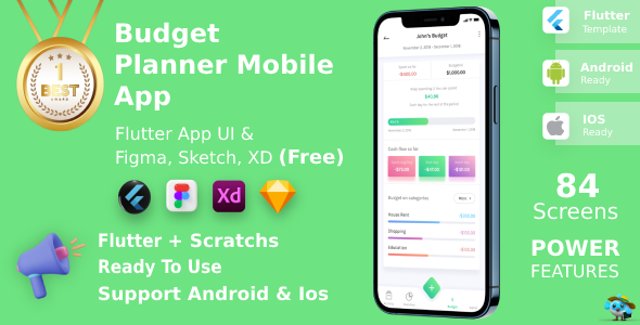 Budget Planner Mobile App | Flutter | Figma + XD + Sketch FREE | Life Time Update icon