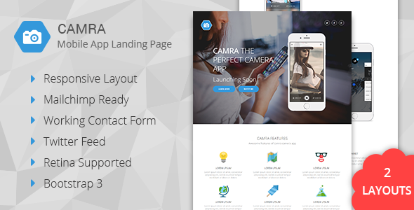 Camra - Mobile App Landing Page + Coming Soon icon