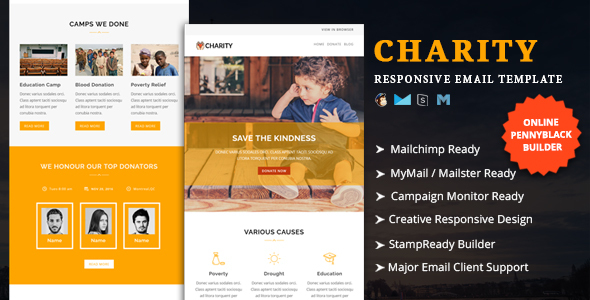 Charity - Responsive Email Template with Online StampReady & Mailchimp Builders icon