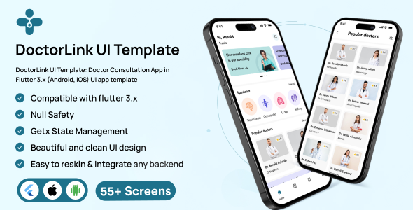 DoctorLink UI Template: Doctor Consultation App in Flutter 3.x (Android, iOS) UI app template icon